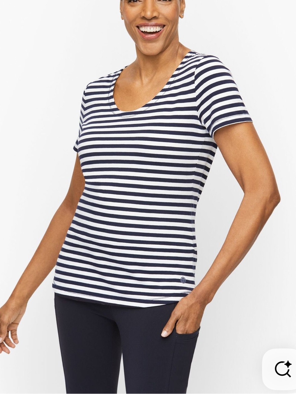 T by Talbots Scoop Neck Tee Black White Stripe